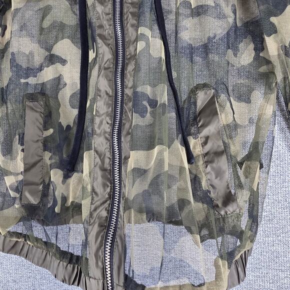 SHINESTAR WOMENS GREEN CAMO MESH FULL ZIP HOODIE SIZE LARGE SHEER HOODED JACKET - Picture 9 of 13